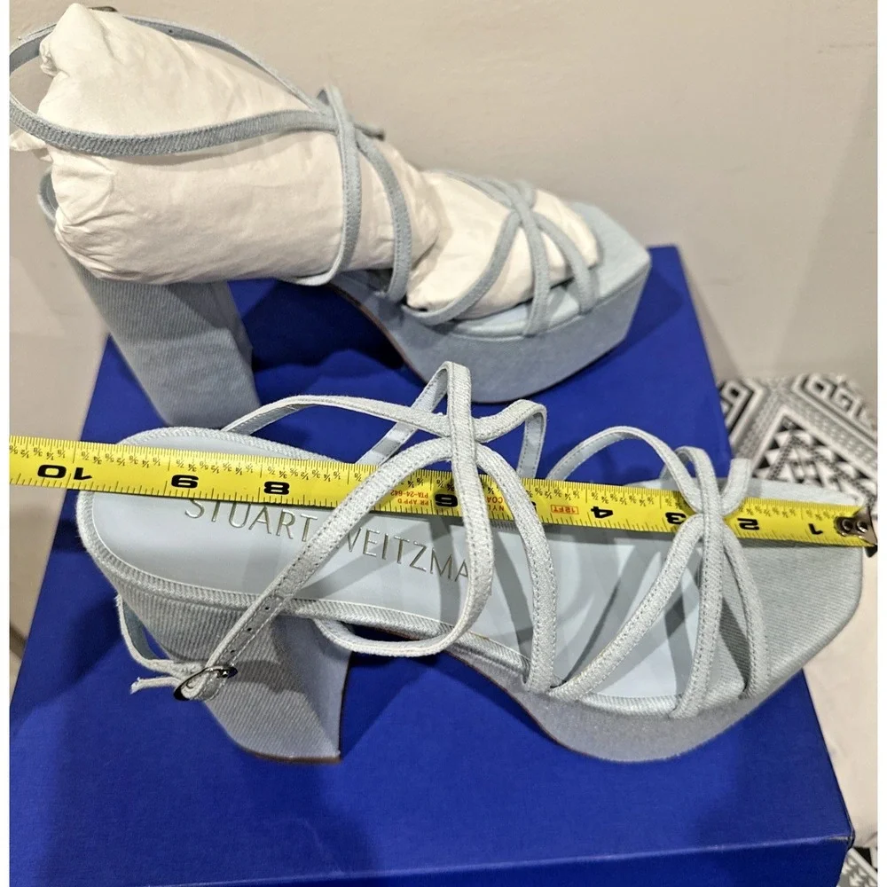 Stuart Weitzman EU 39/8.5B Barely There Sq Hi Platform‎ Sandals Vint Light Denim